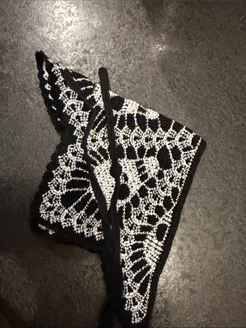 Crochet Triangle Scarf in Black & White